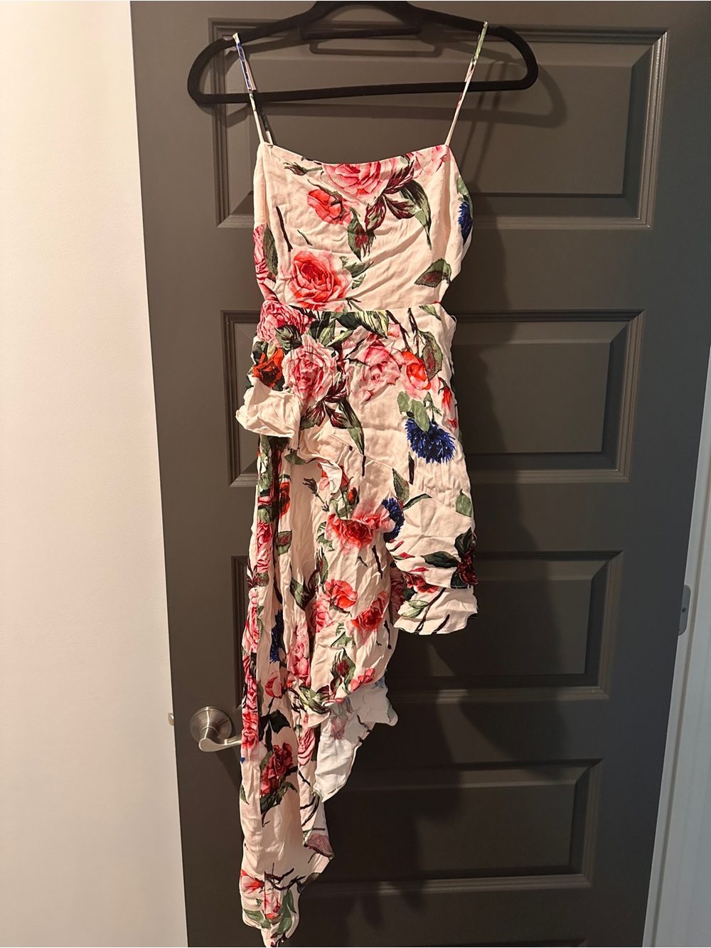 AFRM Floral Cream Dress with Red Pink and Blue Blooms